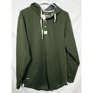 BYLT Hoodie Mens L Green Henley Drop Cut Lux Hooded Long Sleeve Stretch Shirt